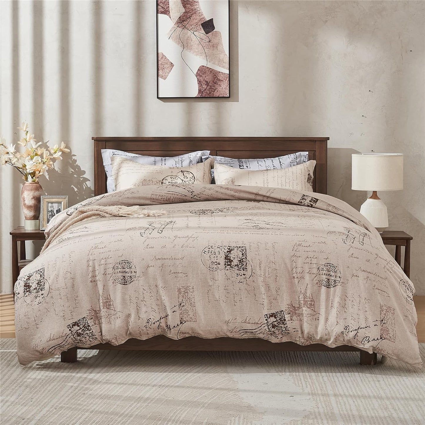 55% Linen + 45% Cotton Duvet Cover Set - Landscape Printed Pattern