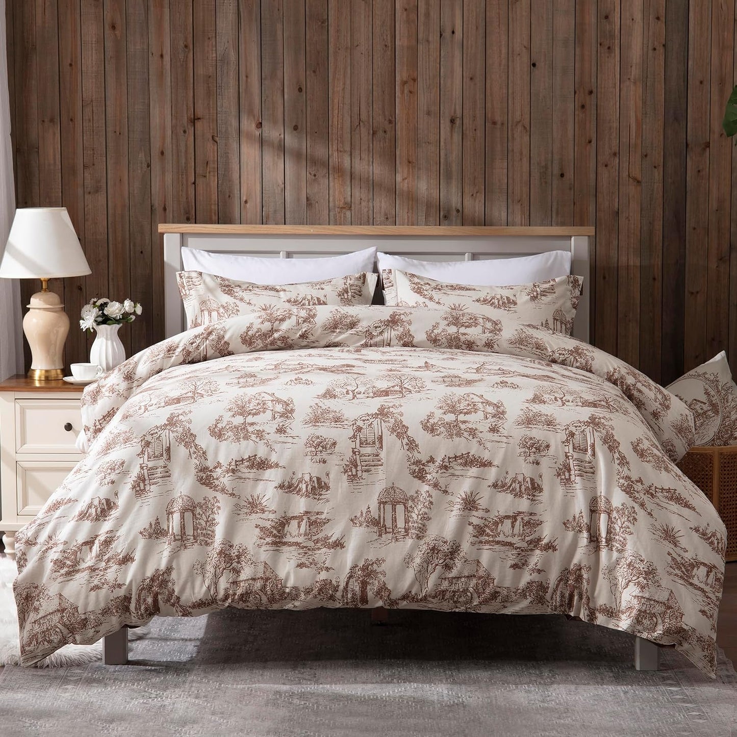 55% Linen + 45% Cotton Duvet Cover Set - Landscape Printed Pattern