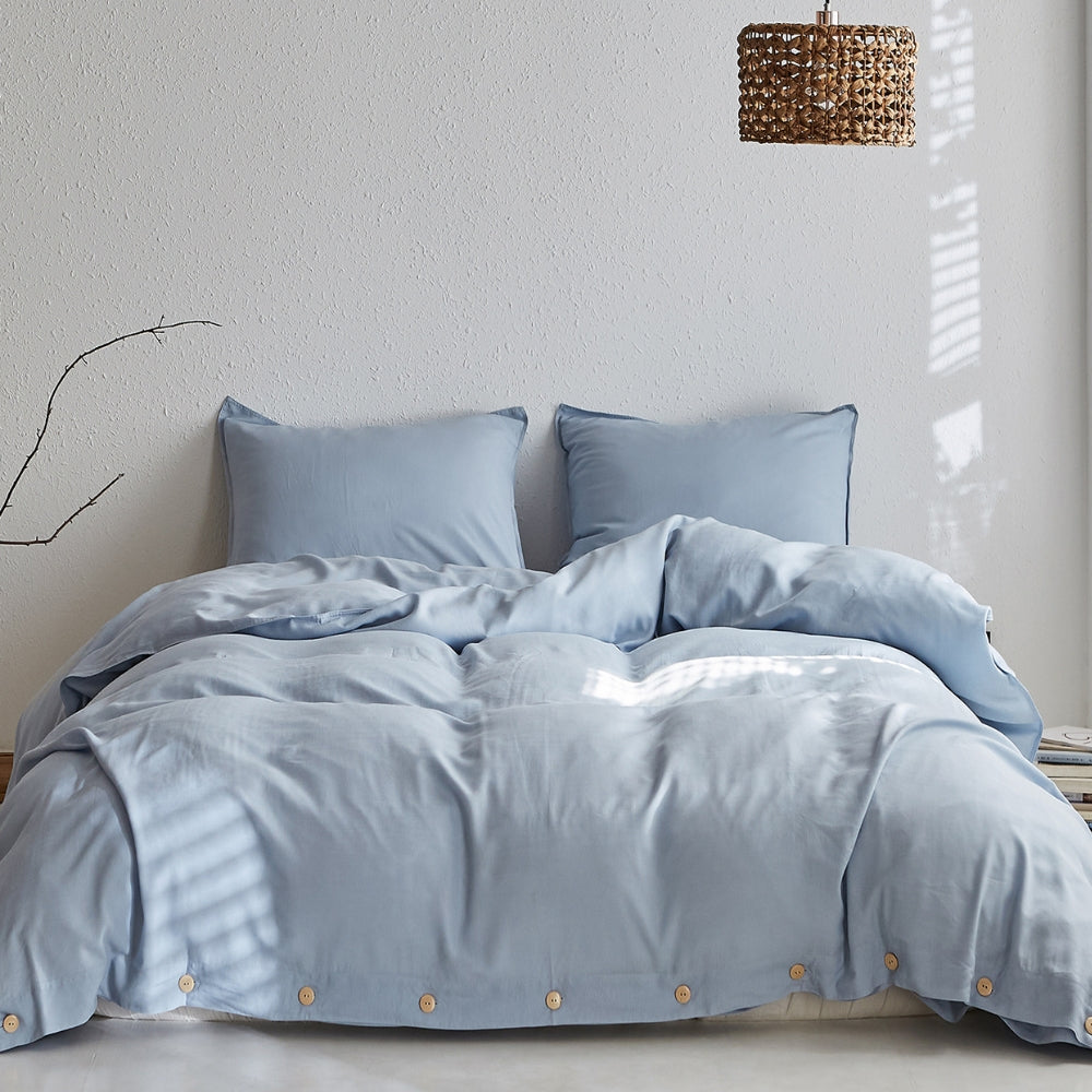 80% Tencel + 20% Linen Duvet Cover Set - Cononut Button