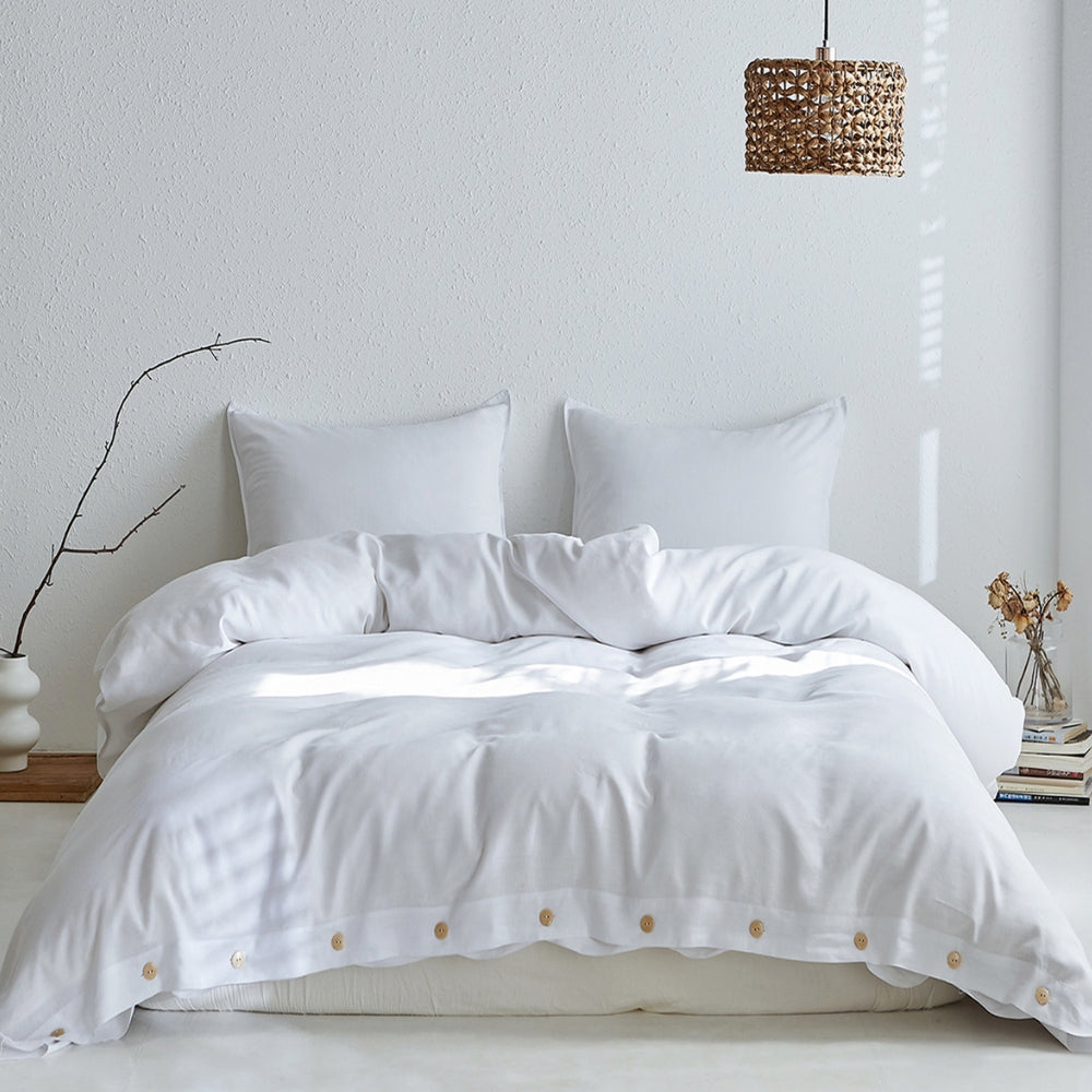 80% Tencel + 20% Linen Duvet Cover Set - Cononut Button